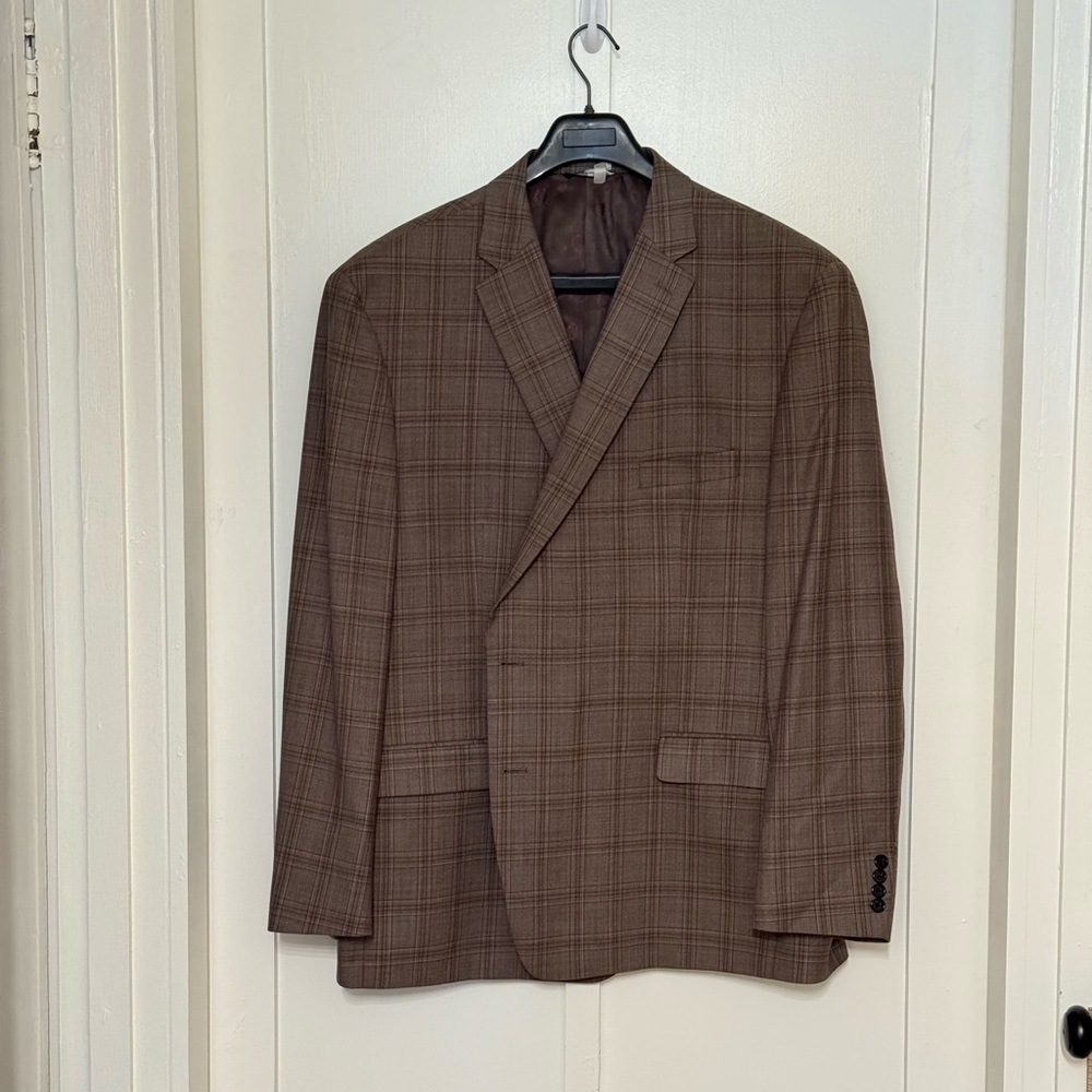 Brown neutral windowpane plaid blazer